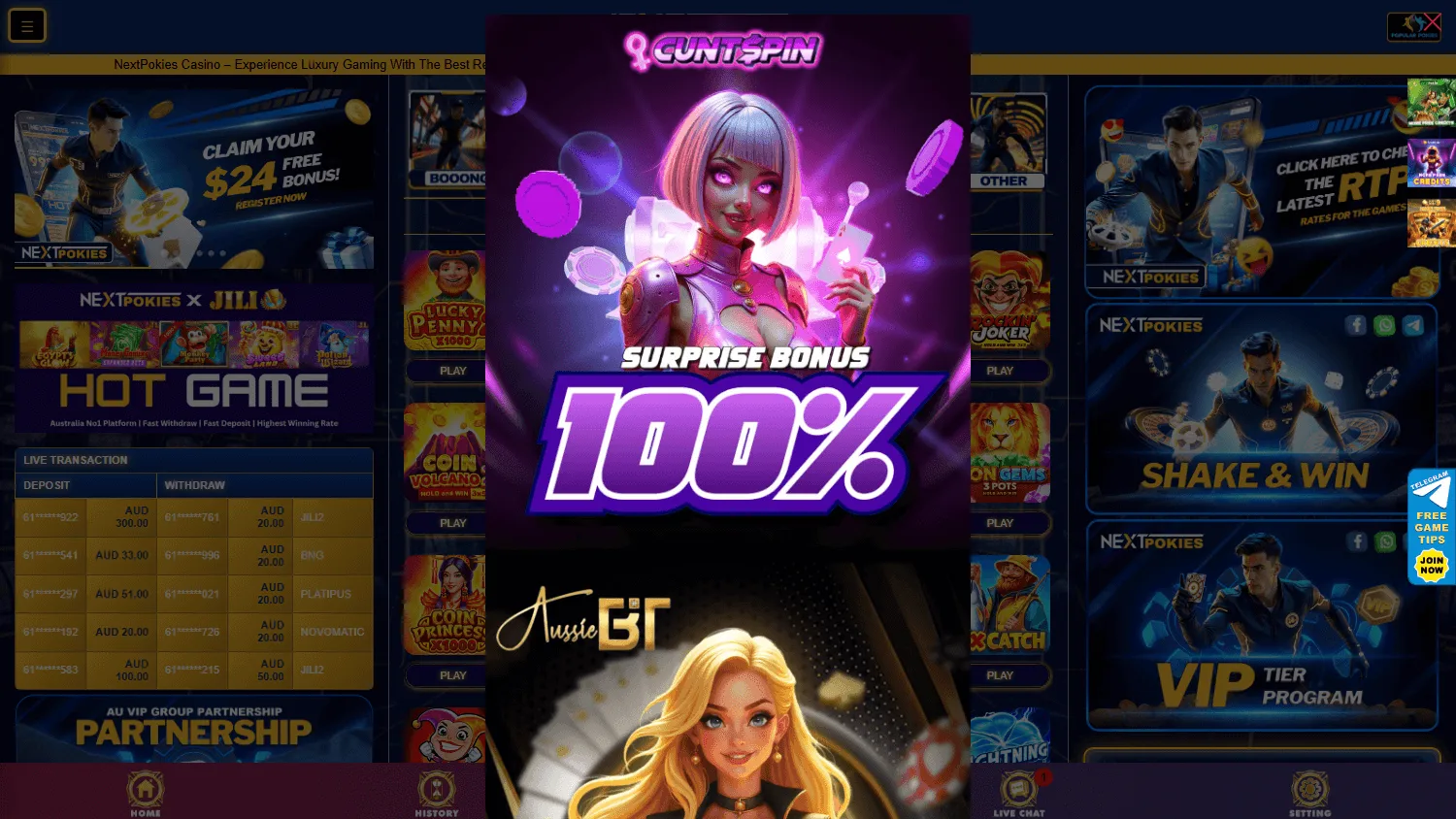 Nextpokies Casino home experience on desktop